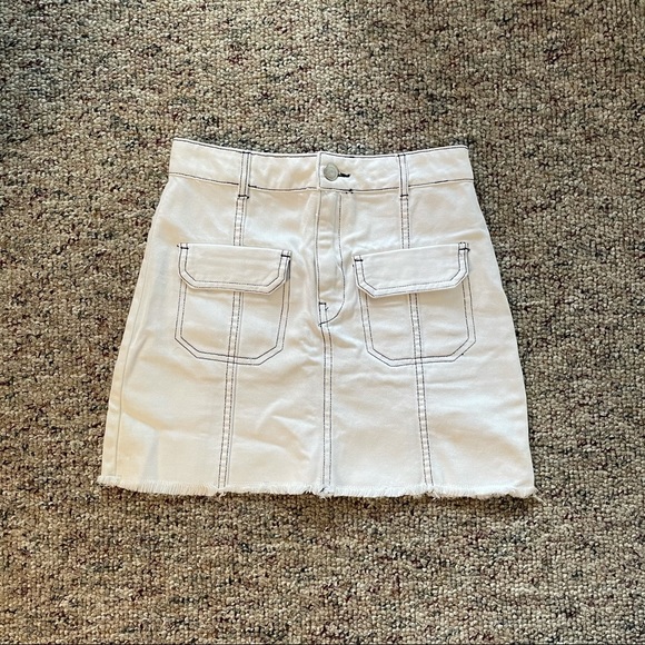 White Denim Skirt w/ Navy Stitching - Picture 3 of 6